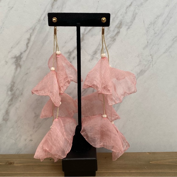 Bohemian Long Pale Pink Flower Tassel Earrings - Picture 14 of 14